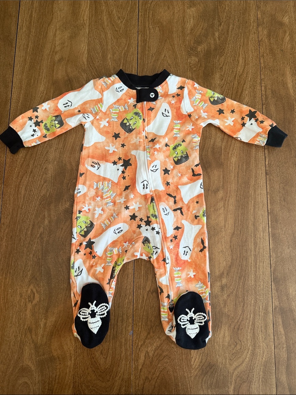 Burt’s Bees - Halloween Ghost & Candy Orange Baby One-Piece Footie Sleeper